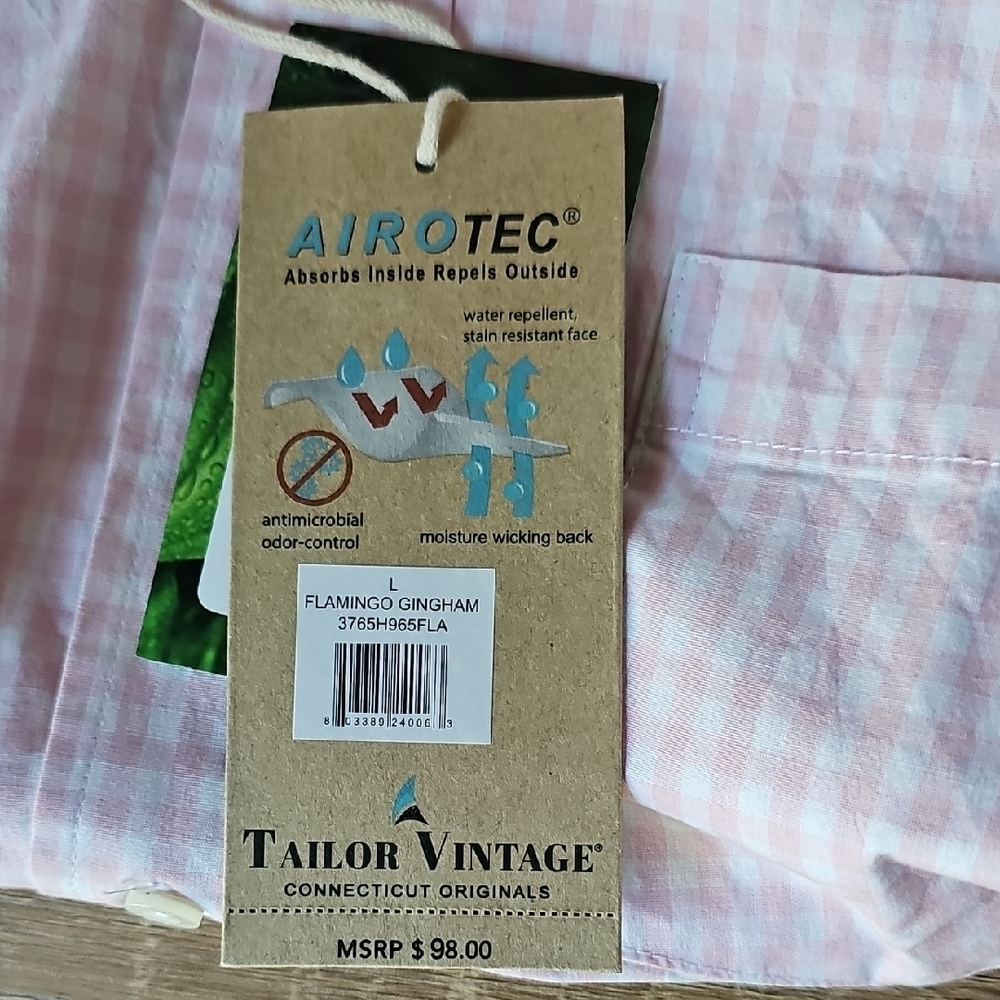 Tailor Vintage Airotec Flamingo Gingham Light Pink Checkered Button Down Shirt - Picture 5 of 8